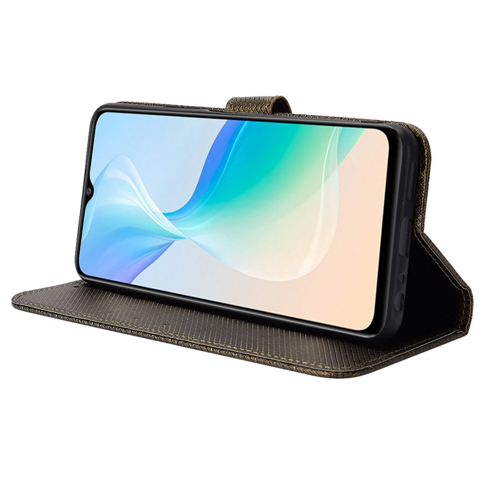 All-inclusive Protection Phone Case for vivo Y76 5G Anti-fall PU Leather Magnetic Wallet Stand Shell Folio Flip Cover with Diamond Texture
