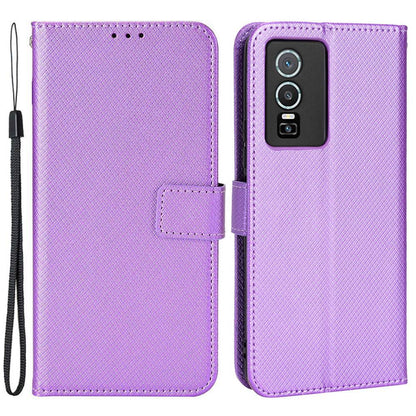 All-inclusive Protection Phone Case for vivo Y76 5G Anti-fall PU Leather Magnetic Wallet Stand Shell Folio Flip Cover with Diamond Texture