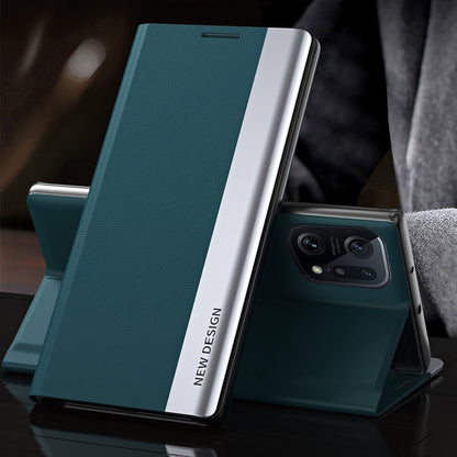 For Oppo Find X5 Pro Electroplating PU Leather Case Stand Magnetic Absorption Phone Cover