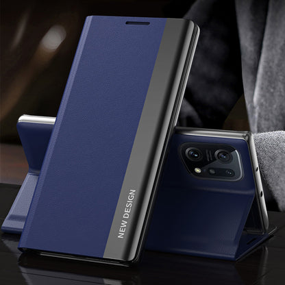 For Oppo Find X5 Pro Electroplating PU Leather Case Stand Magnetic Absorption Phone Cover