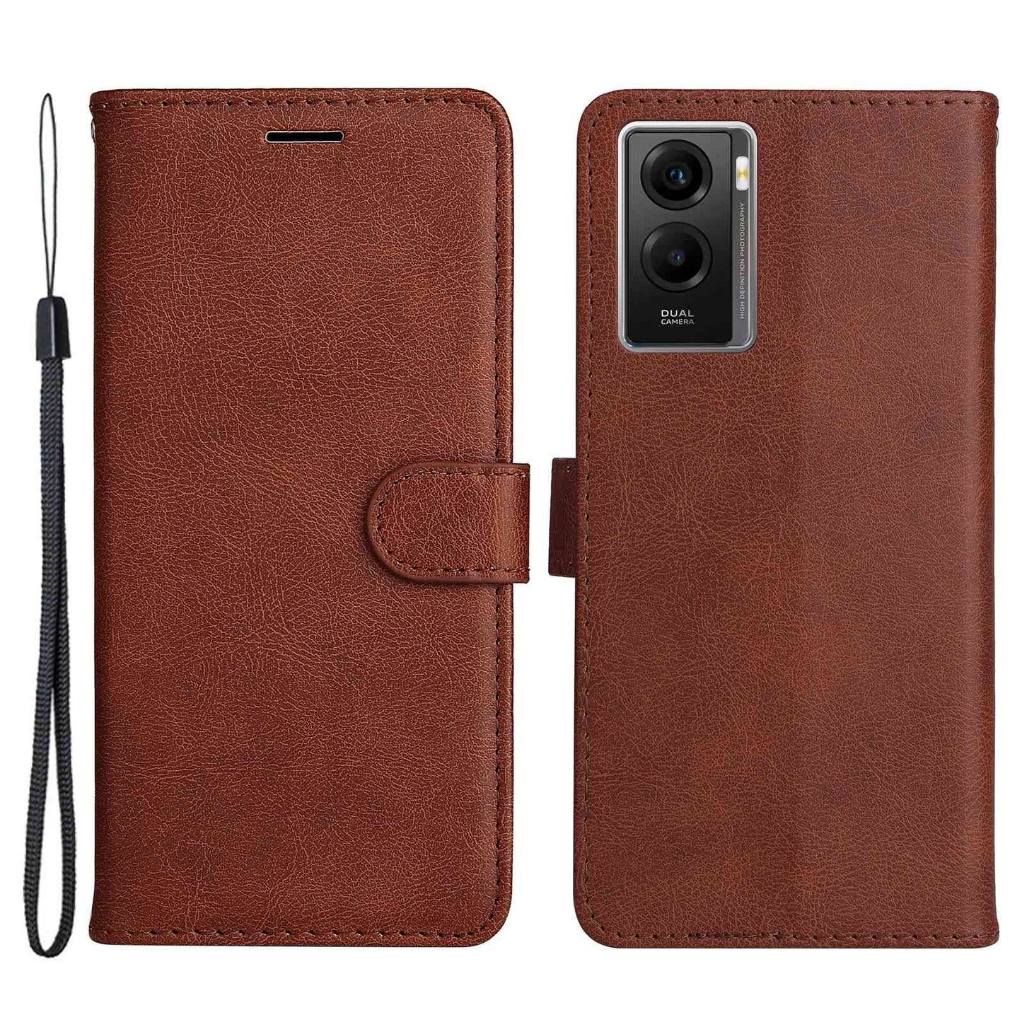 KT Leather Series-2 Wallet Purse Case for vivo Y55s 5G, PU Leather Folio Stand Magnetic Shockproof Protective Cover with Wrist Strap