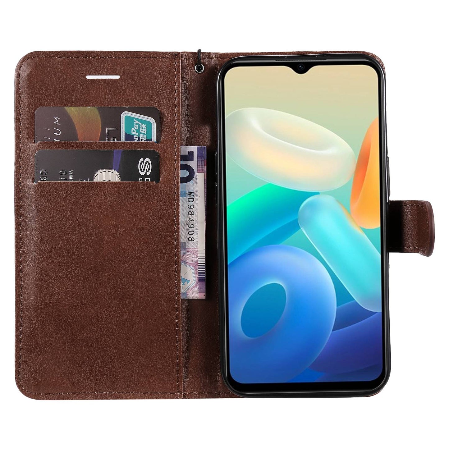 KT Leather Series-2 Wallet Purse Case for vivo Y55s 5G, PU Leather Folio Stand Magnetic Shockproof Protective Cover with Wrist Strap