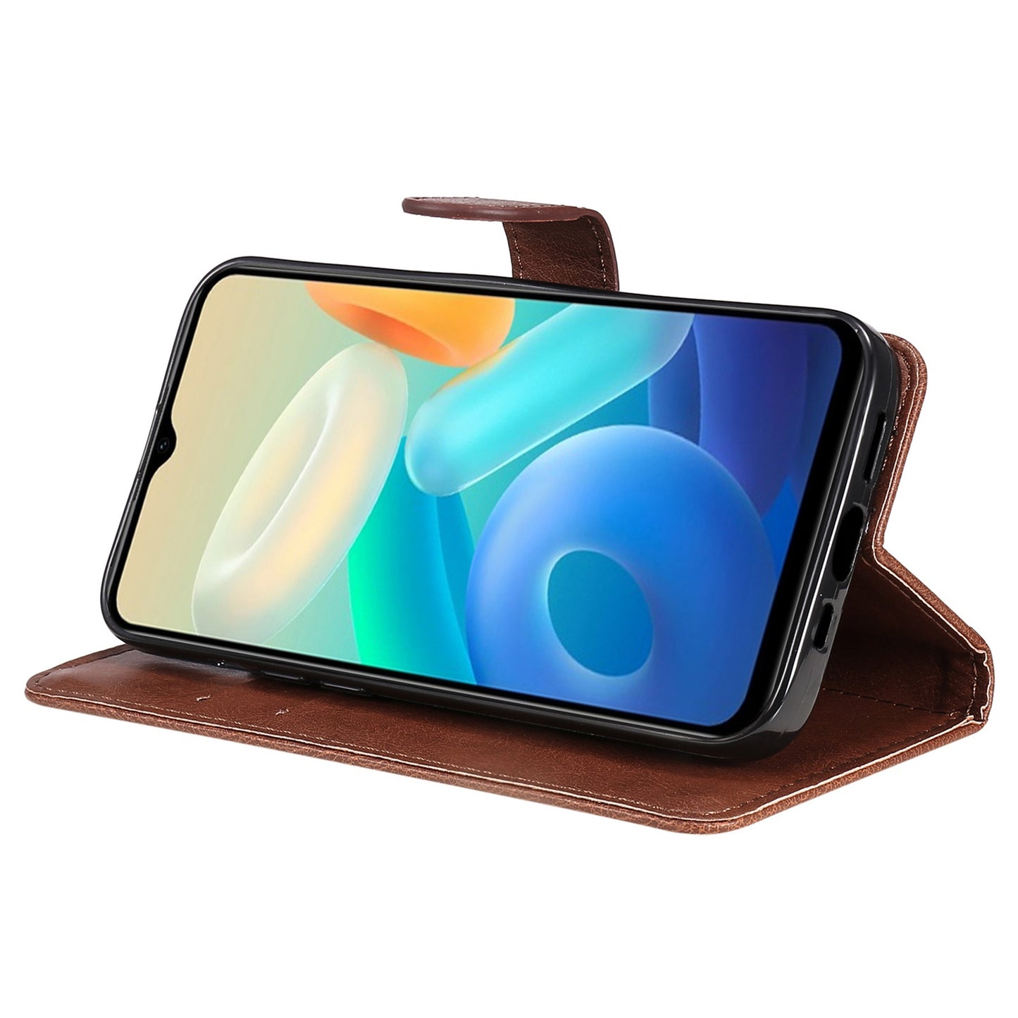 KT Leather Series-2 Wallet Purse Case for vivo Y55s 5G, PU Leather Folio Stand Magnetic Shockproof Protective Cover with Wrist Strap