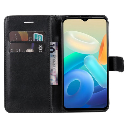 KT Leather Series-2 Wallet Purse Case for vivo Y55s 5G, PU Leather Folio Stand Magnetic Shockproof Protective Cover with Wrist Strap