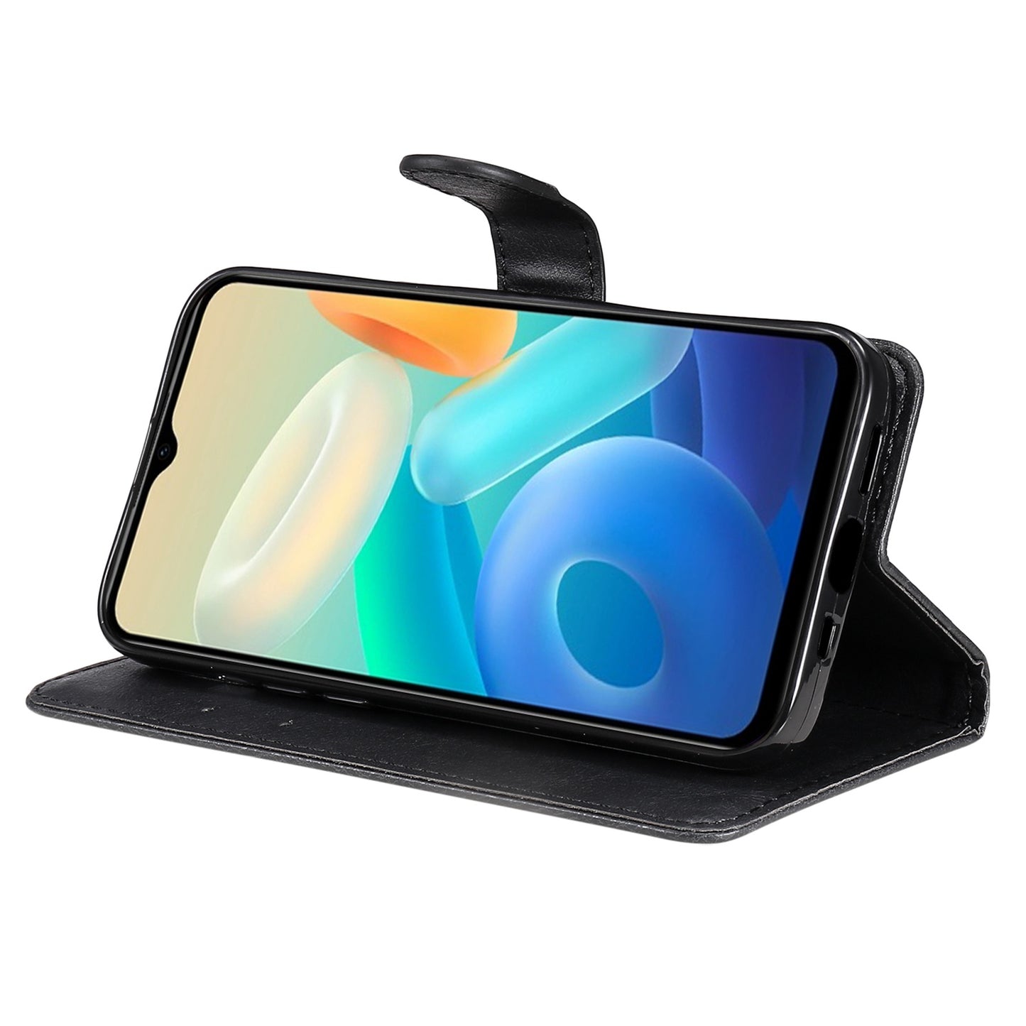 KT Leather Series-2 Wallet Purse Case for vivo Y55s 5G, PU Leather Folio Stand Magnetic Shockproof Protective Cover with Wrist Strap