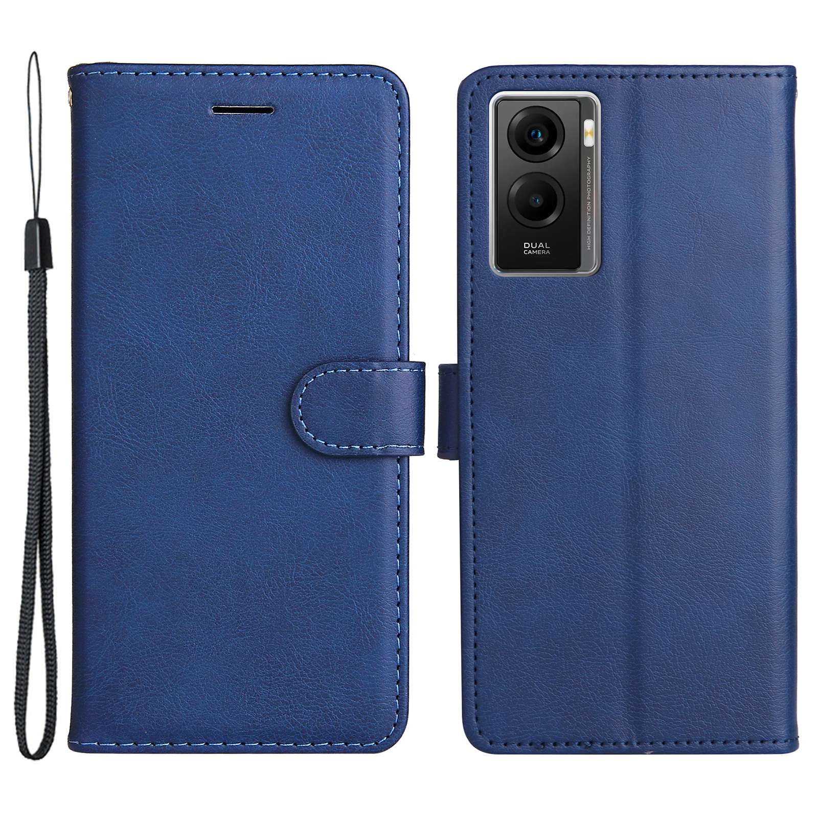 KT Leather Series-2 Wallet Purse Case for vivo Y55s 5G, PU Leather Folio Stand Magnetic Shockproof Protective Cover with Wrist Strap