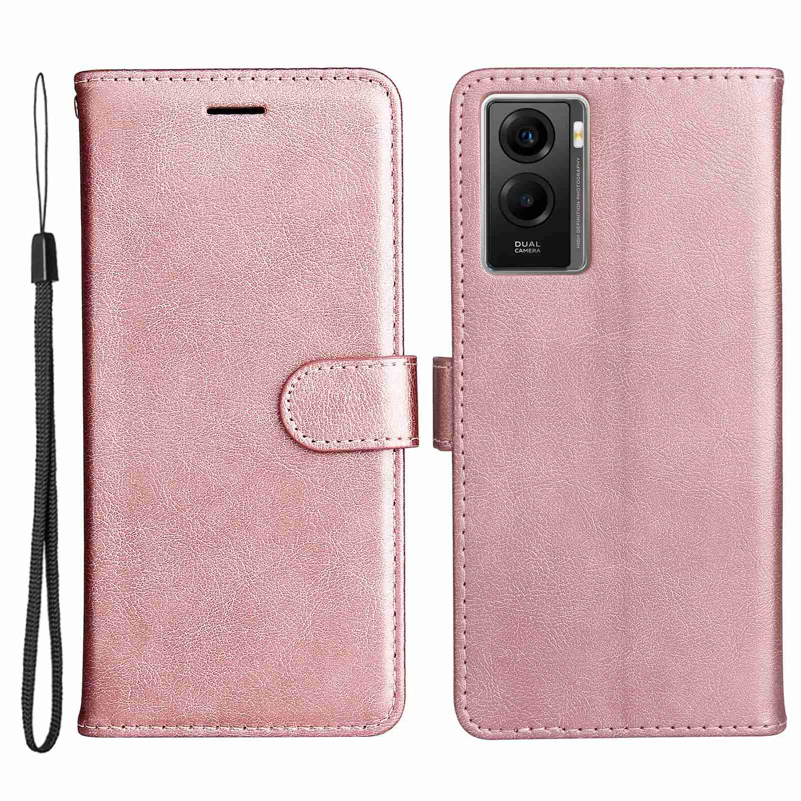 KT Leather Series-2 Wallet Purse Case for vivo Y55s 5G, PU Leather Folio Stand Magnetic Shockproof Protective Cover with Wrist Strap