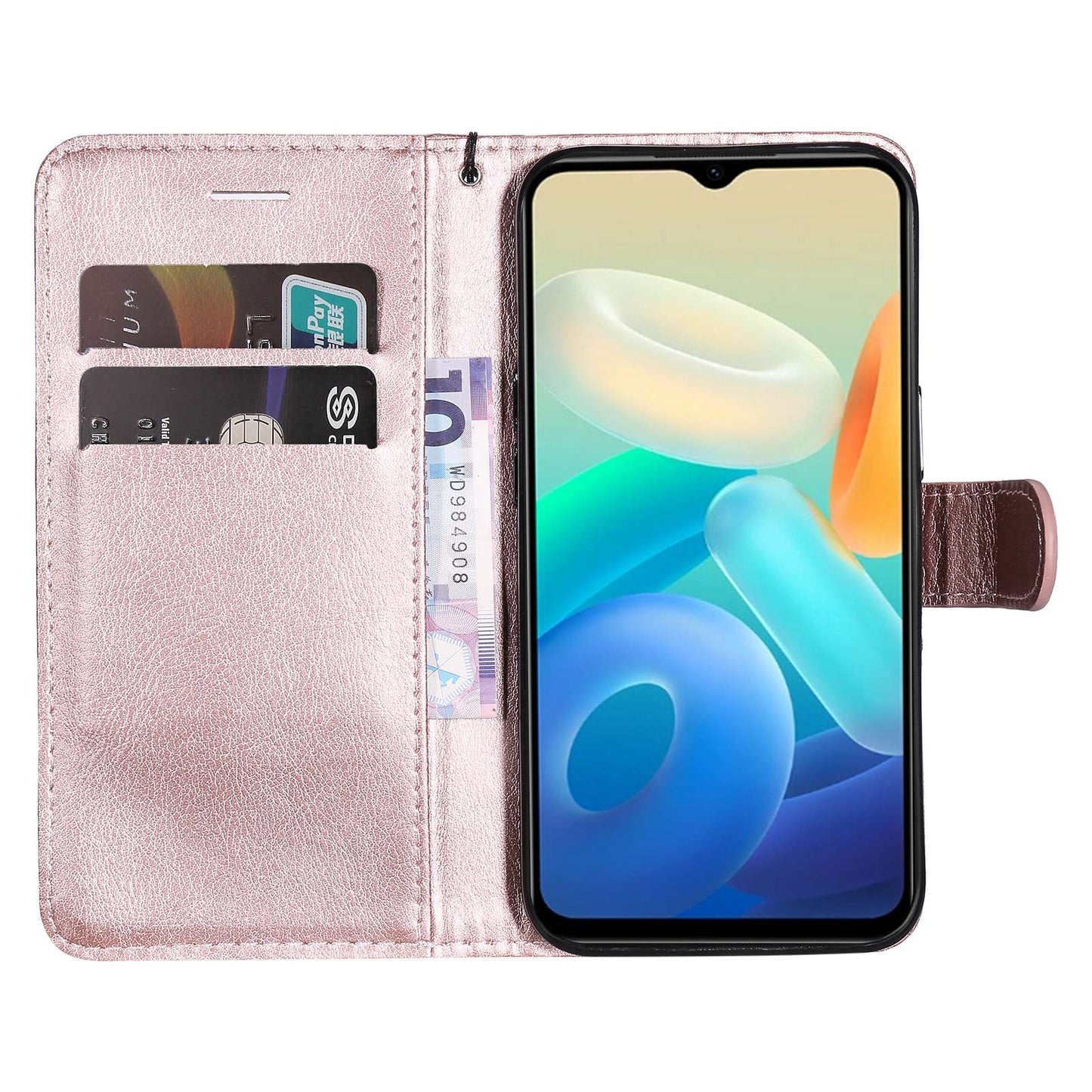 KT Leather Series-2 Wallet Purse Case for vivo Y55s 5G, PU Leather Folio Stand Magnetic Shockproof Protective Cover with Wrist Strap