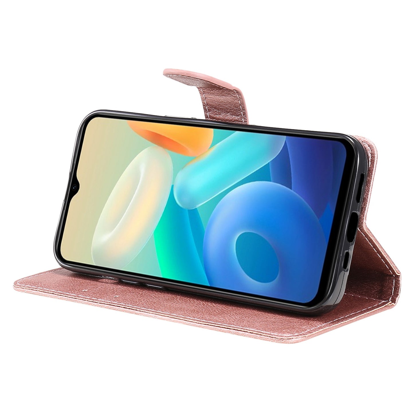 KT Leather Series-2 Wallet Purse Case for vivo Y55s 5G, PU Leather Folio Stand Magnetic Shockproof Protective Cover with Wrist Strap