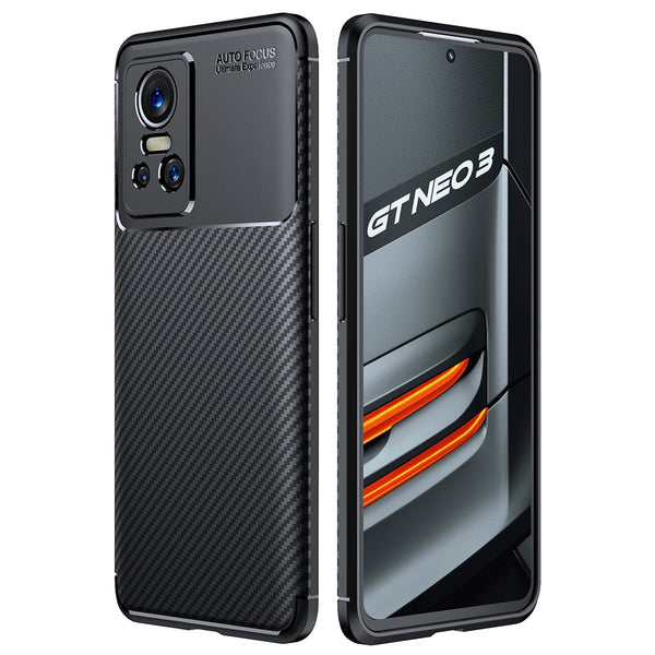 For Realme GT Neo3 Carbon Fiber Texture TPU Protective Cover Anti-fall Phone Case