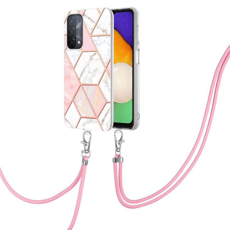 YB IMD Series-5 Slim Lightweight TPU Phone Cover for 	Oppo A74 5G/A93 5G/A54 5G/A93s 5G, Shiny Electroplating Effect IMD IML Marble Pattern Phone Flexible Case with Adjustable Lanyard