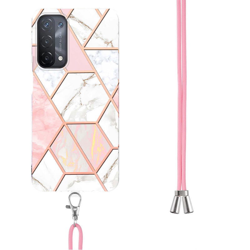 YB IMD Series-5 Slim Lightweight TPU Phone Cover for 	Oppo A74 5G/A93 5G/A54 5G/A93s 5G, Shiny Electroplating Effect IMD IML Marble Pattern Phone Flexible Case with Adjustable Lanyard