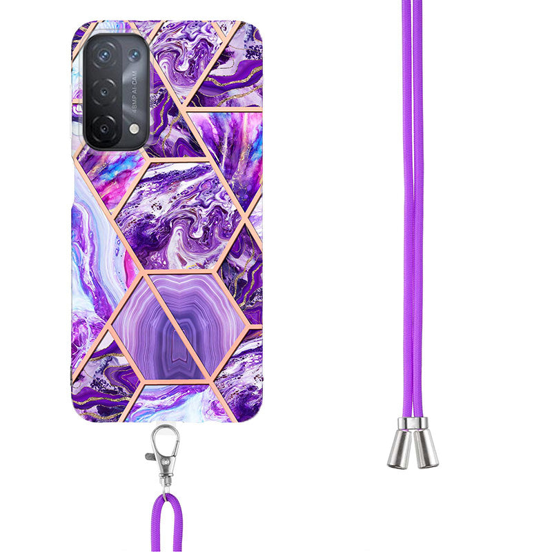 YB IMD Series-5 Slim Lightweight TPU Phone Cover for 	Oppo A74 5G/A93 5G/A54 5G/A93s 5G, Shiny Electroplating Effect IMD IML Marble Pattern Phone Flexible Case with Adjustable Lanyard
