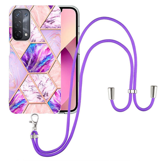 YB IMD Series-5 Slim Lightweight TPU Phone Cover for 	Oppo A74 5G/A93 5G/A54 5G/A93s 5G, Shiny Electroplating Effect IMD IML Marble Pattern Phone Flexible Case with Adjustable Lanyard
