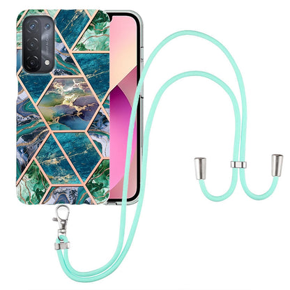 YB IMD Series-5 Slim Lightweight TPU Phone Cover for 	Oppo A74 5G/A93 5G/A54 5G/A93s 5G, Shiny Electroplating Effect IMD IML Marble Pattern Phone Flexible Case with Adjustable Lanyard