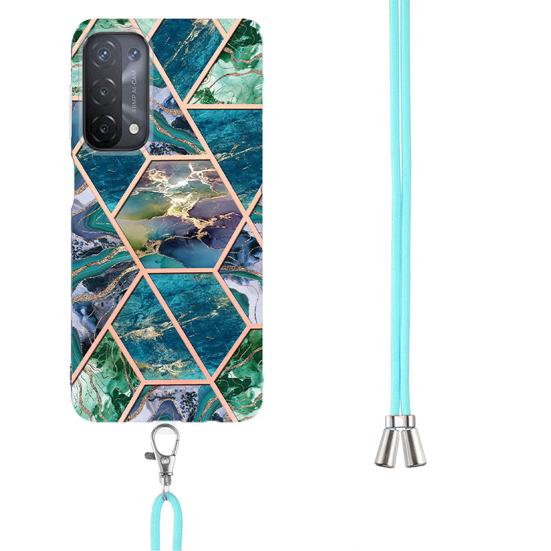 YB IMD Series-5 Slim Lightweight TPU Phone Cover for 	Oppo A74 5G/A93 5G/A54 5G/A93s 5G, Shiny Electroplating Effect IMD IML Marble Pattern Phone Flexible Case with Adjustable Lanyard