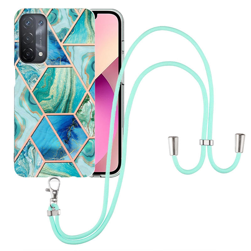 YB IMD Series-5 Slim Lightweight TPU Phone Cover for 	Oppo A74 5G/A93 5G/A54 5G/A93s 5G, Shiny Electroplating Effect IMD IML Marble Pattern Phone Flexible Case with Adjustable Lanyard