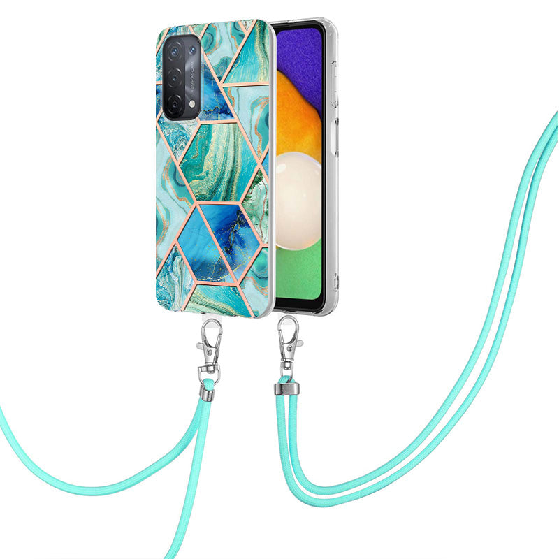 YB IMD Series-5 Slim Lightweight TPU Phone Cover for 	Oppo A74 5G/A93 5G/A54 5G/A93s 5G, Shiny Electroplating Effect IMD IML Marble Pattern Phone Flexible Case with Adjustable Lanyard