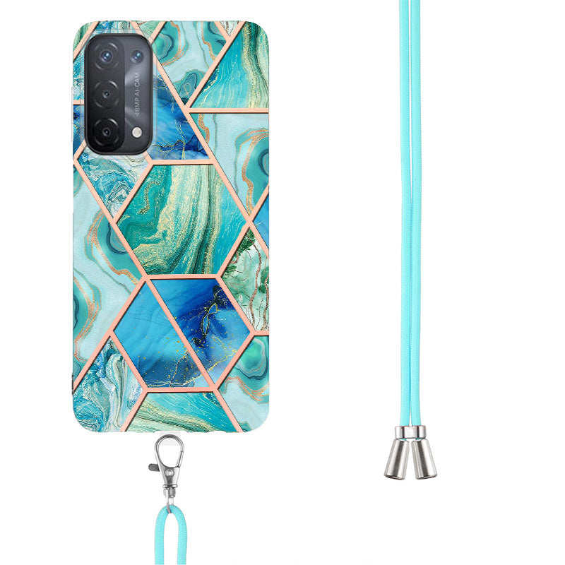YB IMD Series-5 Slim Lightweight TPU Phone Cover for 	Oppo A74 5G/A93 5G/A54 5G/A93s 5G, Shiny Electroplating Effect IMD IML Marble Pattern Phone Flexible Case with Adjustable Lanyard