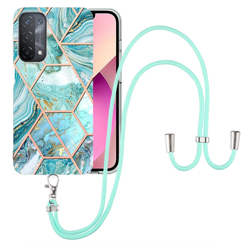 YB IMD Series-5 Slim Lightweight TPU Phone Cover for 	Oppo A74 5G/A93 5G/A54 5G/A93s 5G, Shiny Electroplating Effect IMD IML Marble Pattern Phone Flexible Case with Adjustable Lanyard