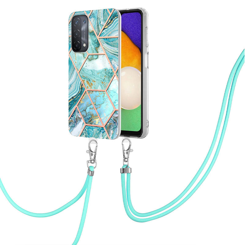 YB IMD Series-5 Slim Lightweight TPU Phone Cover for 	Oppo A74 5G/A93 5G/A54 5G/A93s 5G, Shiny Electroplating Effect IMD IML Marble Pattern Phone Flexible Case with Adjustable Lanyard