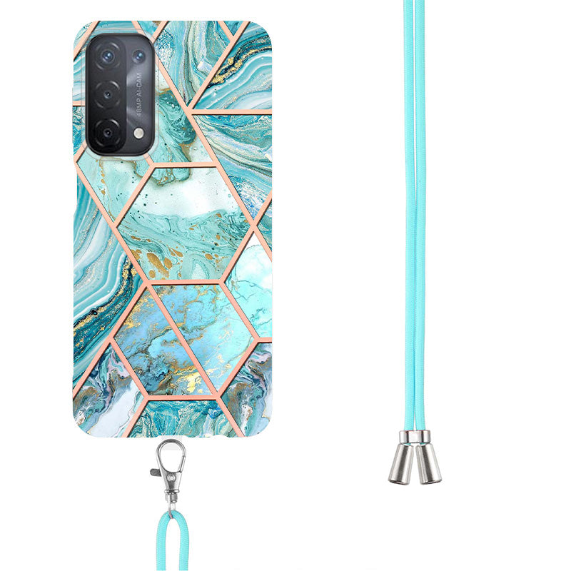 YB IMD Series-5 Slim Lightweight TPU Phone Cover for 	Oppo A74 5G/A93 5G/A54 5G/A93s 5G, Shiny Electroplating Effect IMD IML Marble Pattern Phone Flexible Case with Adjustable Lanyard