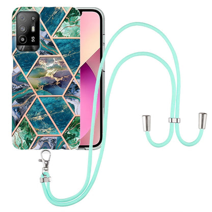 YB IMD Series-5 Slim Lightweight TPU Phone Cover for Oppo A94 5G/A95 5G, Drop Protection IMD IML Marble Pattern Metal-Like Effect Electroplating Soft Phone Case with Adjustable Lanyard