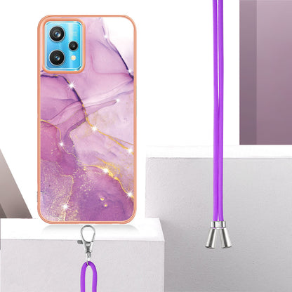 YB IMD Series-9 for Realme V25/Realme 9 Pro 5G Marble Pattern IMD Soft TPU Case Electroplating Phone Shell with Lanyard