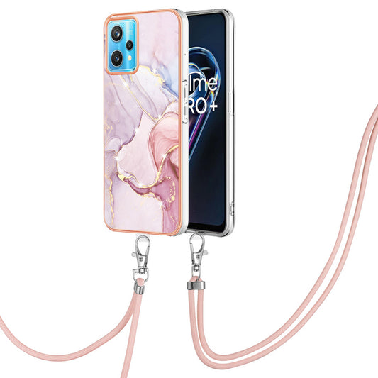 YB IMD Series-9 for Realme V25/Realme 9 Pro 5G Marble Pattern IMD Soft TPU Case Electroplating Phone Shell with Lanyard