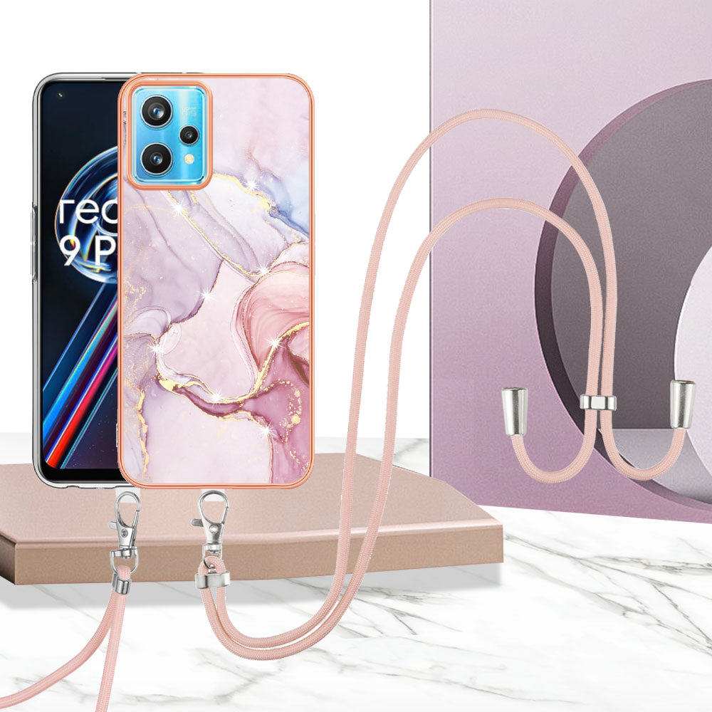 YB IMD Series-9 for Realme V25/Realme 9 Pro 5G Marble Pattern IMD Soft TPU Case Electroplating Phone Shell with Lanyard