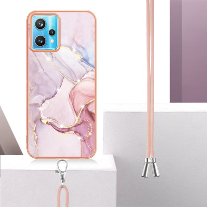 YB IMD Series-9 for Realme V25/Realme 9 Pro 5G Marble Pattern IMD Soft TPU Case Electroplating Phone Shell with Lanyard