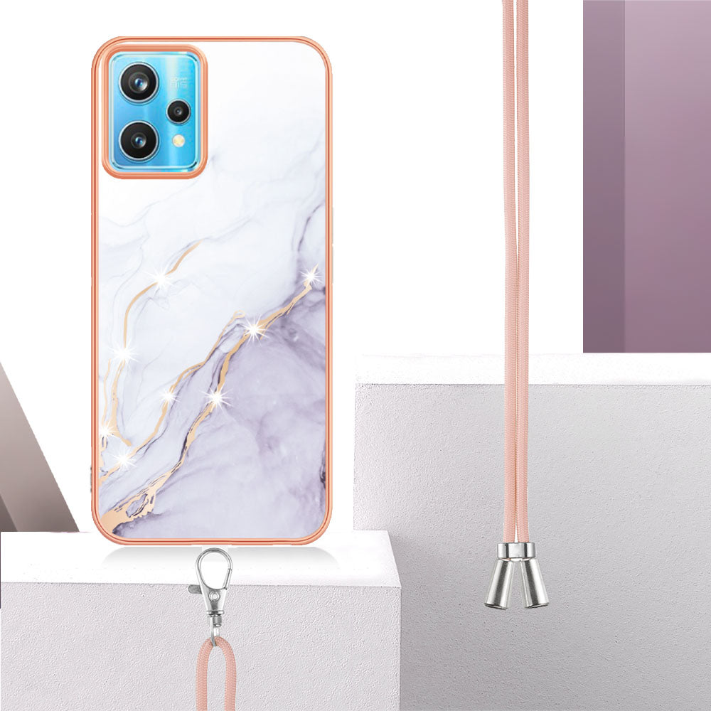 YB IMD Series-9 for Realme V25/Realme 9 Pro 5G Marble Pattern IMD Soft TPU Case Electroplating Phone Shell with Lanyard
