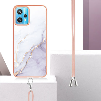 YB IMD Series-9 for Realme V25/Realme 9 Pro 5G Marble Pattern IMD Soft TPU Case Electroplating Phone Shell with Lanyard