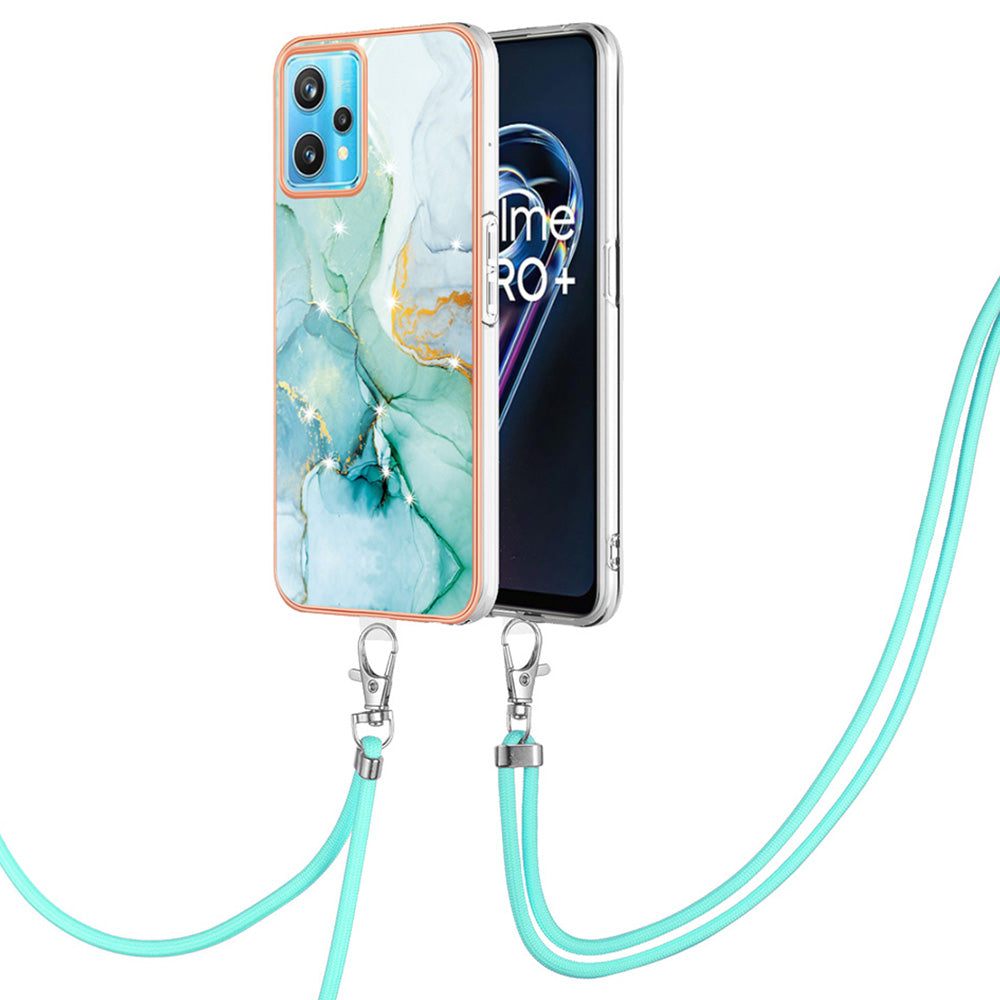 YB IMD Series-9 for Realme V25/Realme 9 Pro 5G Marble Pattern IMD Soft TPU Case Electroplating Phone Shell with Lanyard