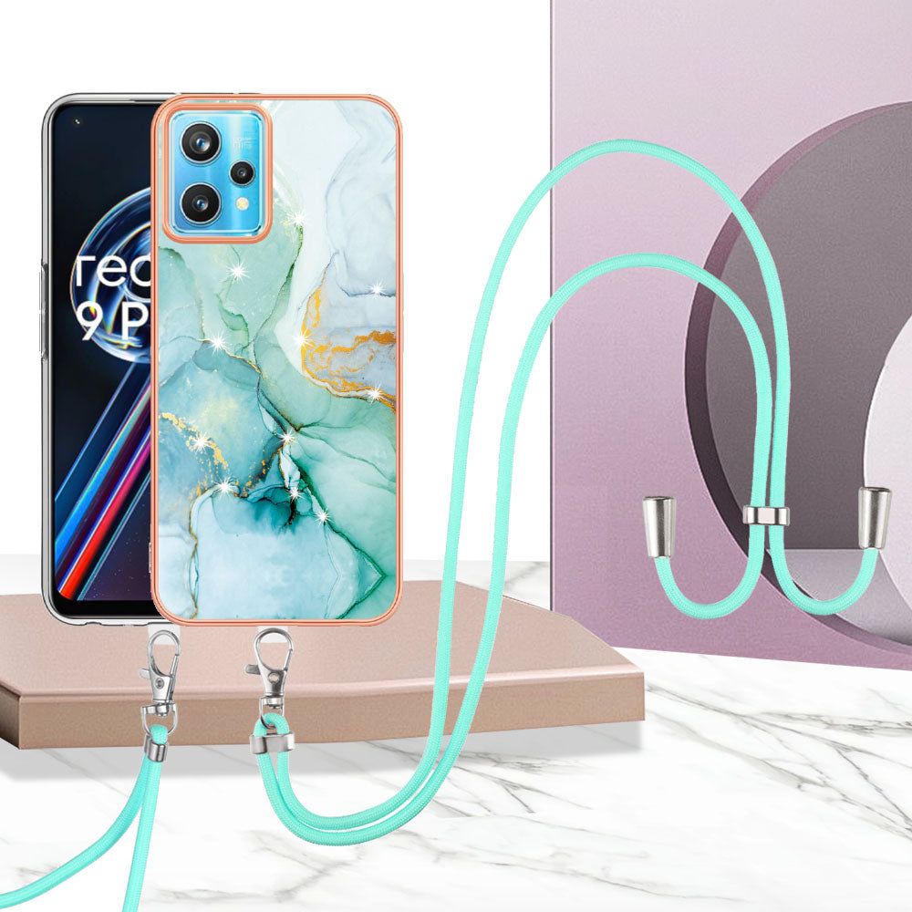 YB IMD Series-9 for Realme V25/Realme 9 Pro 5G Marble Pattern IMD Soft TPU Case Electroplating Phone Shell with Lanyard