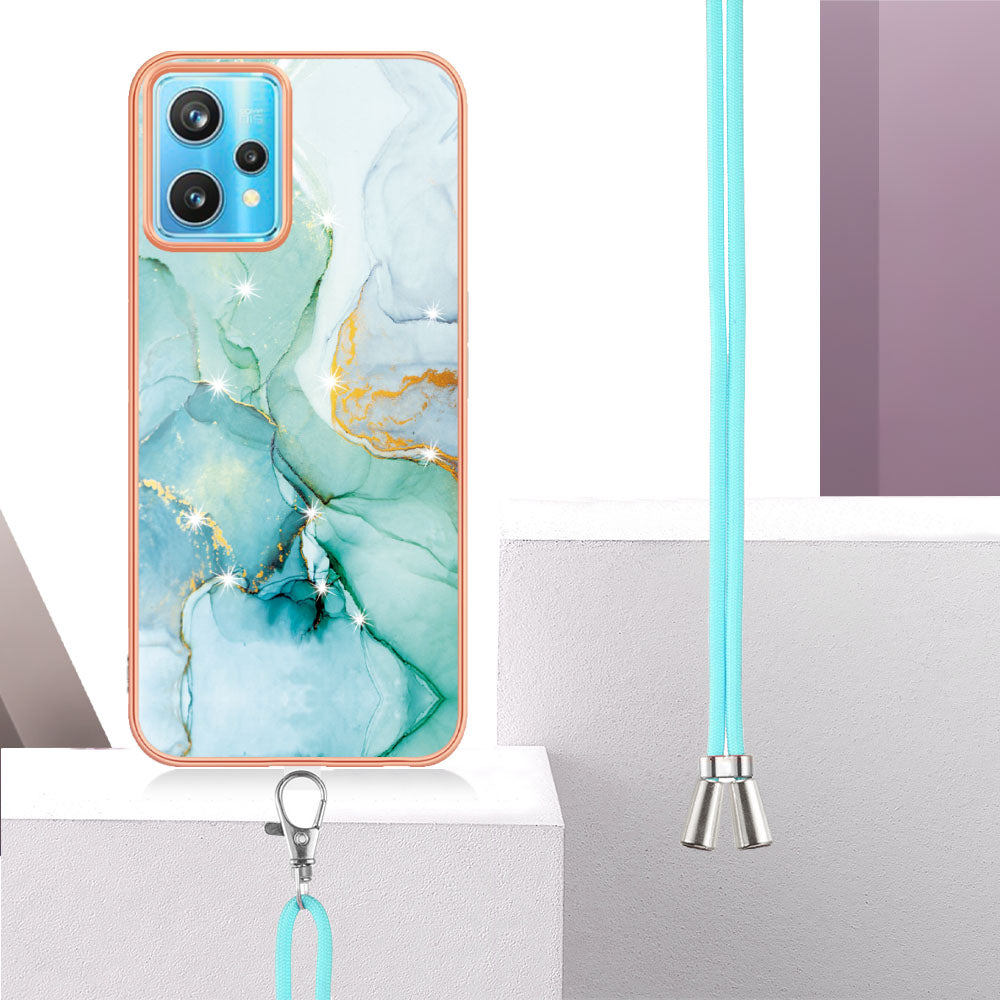 YB IMD Series-9 for Realme V25/Realme 9 Pro 5G Marble Pattern IMD Soft TPU Case Electroplating Phone Shell with Lanyard