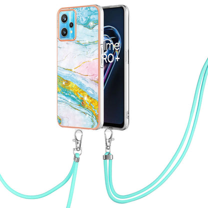 YB IMD Series-9 for Realme V25/Realme 9 Pro 5G Marble Pattern IMD Soft TPU Case Electroplating Phone Shell with Lanyard