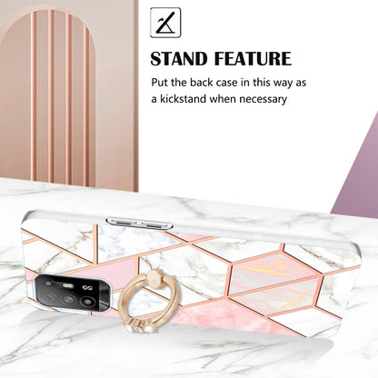 YB IMD Series-7 for Oppo A94 5G/A95 5G Electroplating Phone Case Marble Pattern IMD Shockproof TPU Smartphone Cover with Ring Kickstand