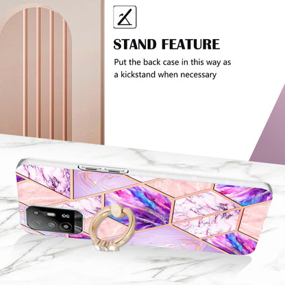 YB IMD Series-7 for Oppo A94 5G/A95 5G Electroplating Phone Case Marble Pattern IMD Shockproof TPU Smartphone Cover with Ring Kickstand