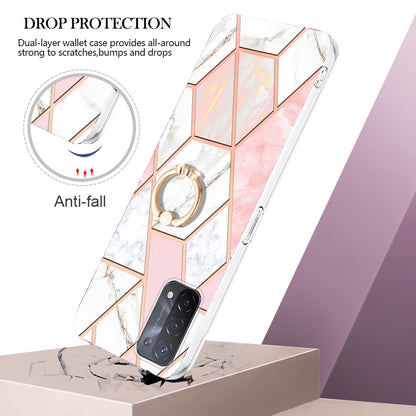 YB IMD Series-7 for Oppo A74 5G/A93 5G/A54 5G/A93s 5G Marble Pattern IMD Well-protected Phone Case Electroplating TPU Cover with Ring Kickstand