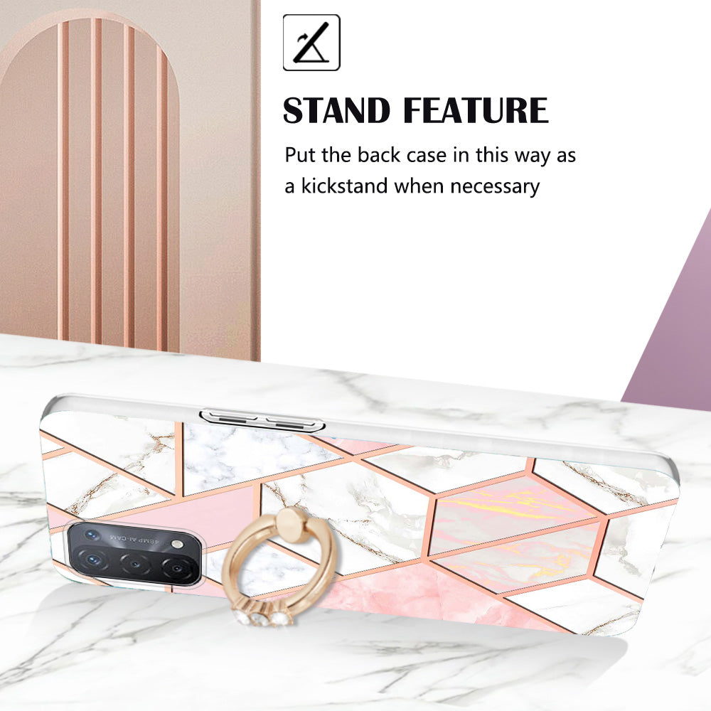 YB IMD Series-7 for Oppo A74 5G/A93 5G/A54 5G/A93s 5G Marble Pattern IMD Well-protected Phone Case Electroplating TPU Cover with Ring Kickstand