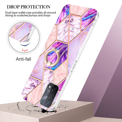 YB IMD Series-7 for Oppo A74 5G/A93 5G/A54 5G/A93s 5G Marble Pattern IMD Well-protected Phone Case Electroplating TPU Cover with Ring Kickstand