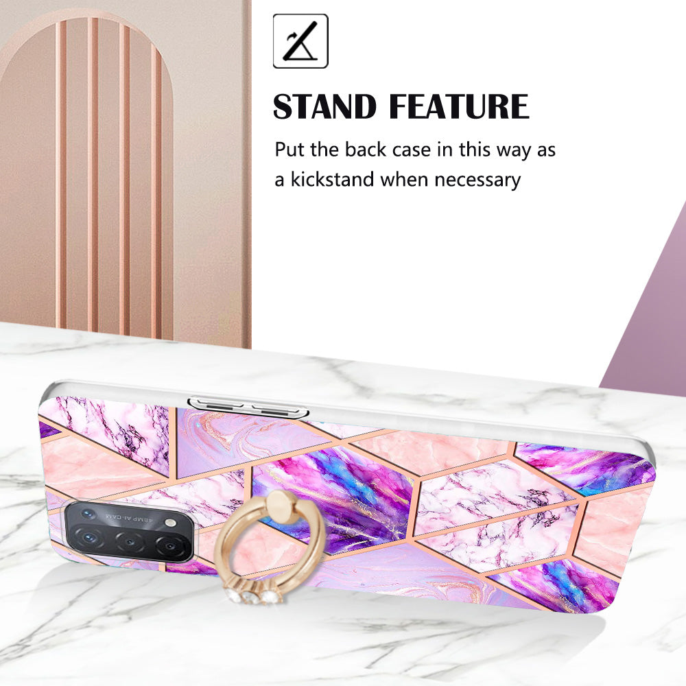 YB IMD Series-7 for Oppo A74 5G/A93 5G/A54 5G/A93s 5G Marble Pattern IMD Well-protected Phone Case Electroplating TPU Cover with Ring Kickstand