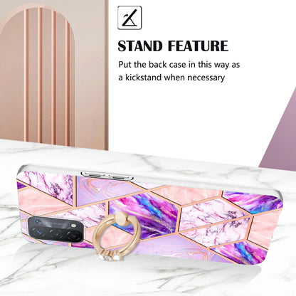 YB IMD Series-7 for Oppo A74 5G/A93 5G/A54 5G/A93s 5G Marble Pattern IMD Well-protected Phone Case Electroplating TPU Cover with Ring Kickstand