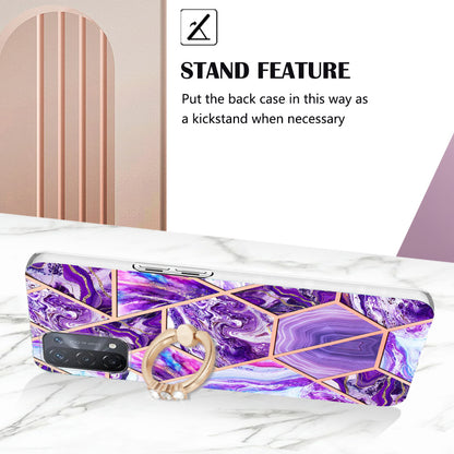 YB IMD Series-7 for Oppo A74 5G/A93 5G/A54 5G/A93s 5G Marble Pattern IMD Well-protected Phone Case Electroplating TPU Cover with Ring Kickstand