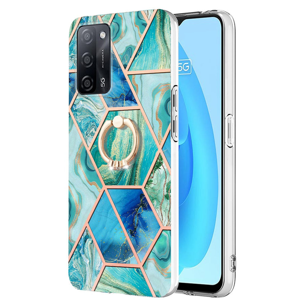 YB IMD Series-7 for Oppo A53s 5G/A55 5G/A54 4G/A16/A54s Kickstand Phone Case Marble Pattern IMD Electroplating TPU Protective Cover
