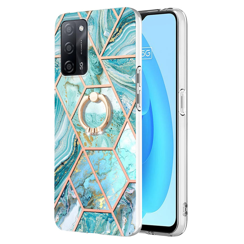 YB IMD Series-7 for Oppo A53s 5G/A55 5G/A54 4G/A16/A54s Kickstand Phone Case Marble Pattern IMD Electroplating TPU Protective Cover