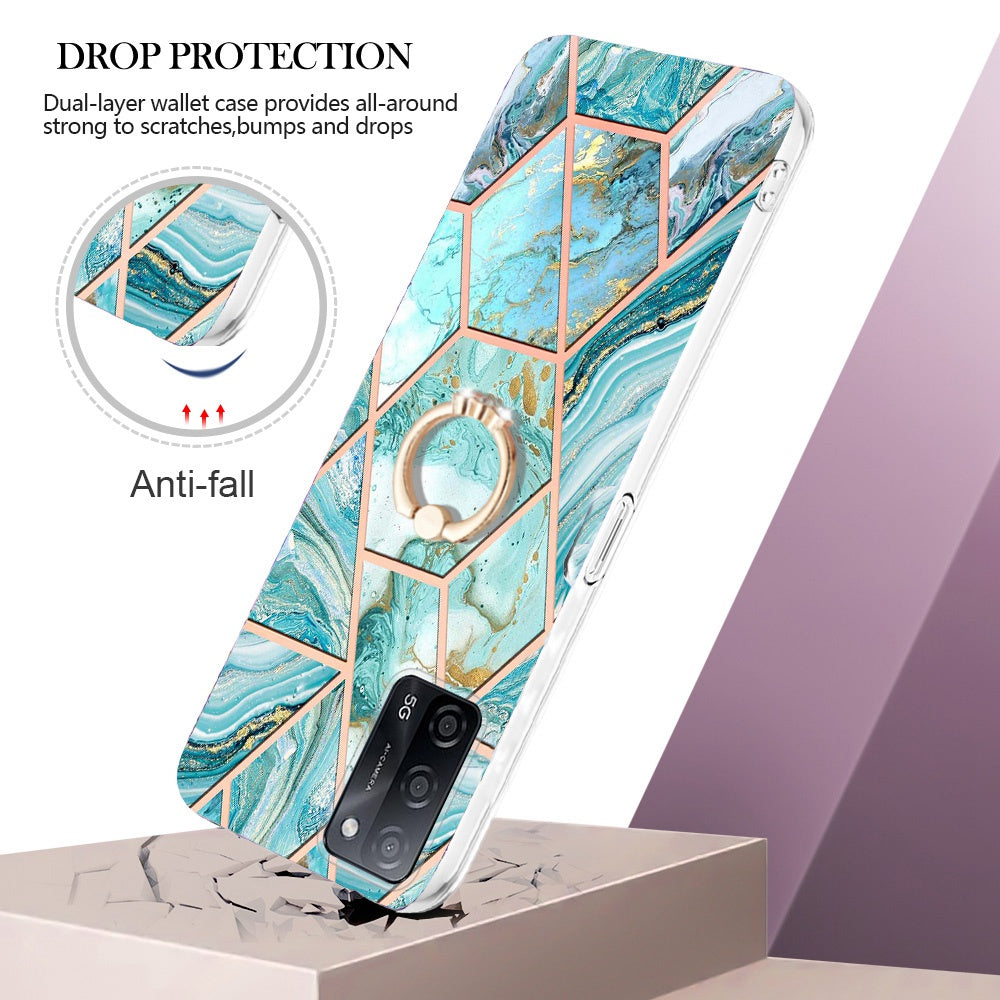 YB IMD Series-7 for Oppo A53s 5G/A55 5G/A54 4G/A16/A54s Kickstand Phone Case Marble Pattern IMD Electroplating TPU Protective Cover