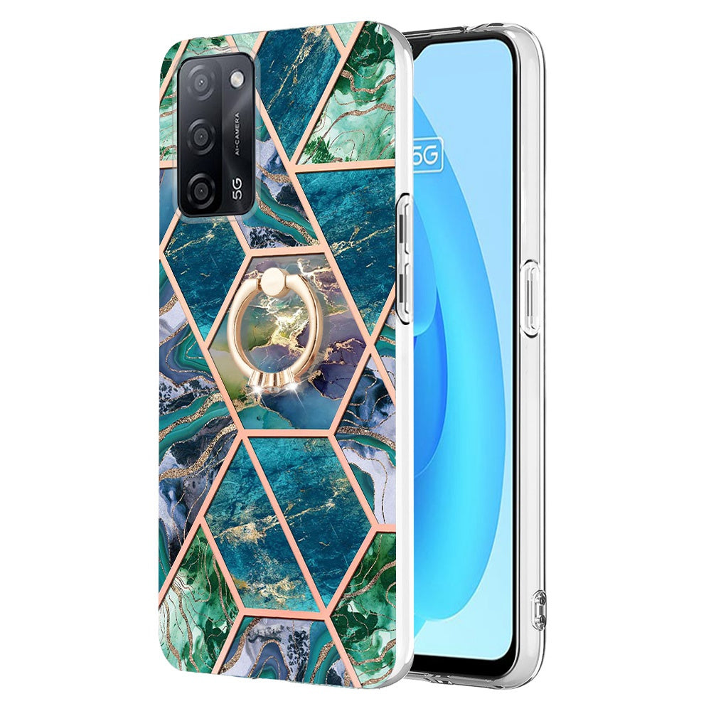 YB IMD Series-7 for Oppo A53s 5G/A55 5G/A54 4G/A16/A54s Kickstand Phone Case Marble Pattern IMD Electroplating TPU Protective Cover