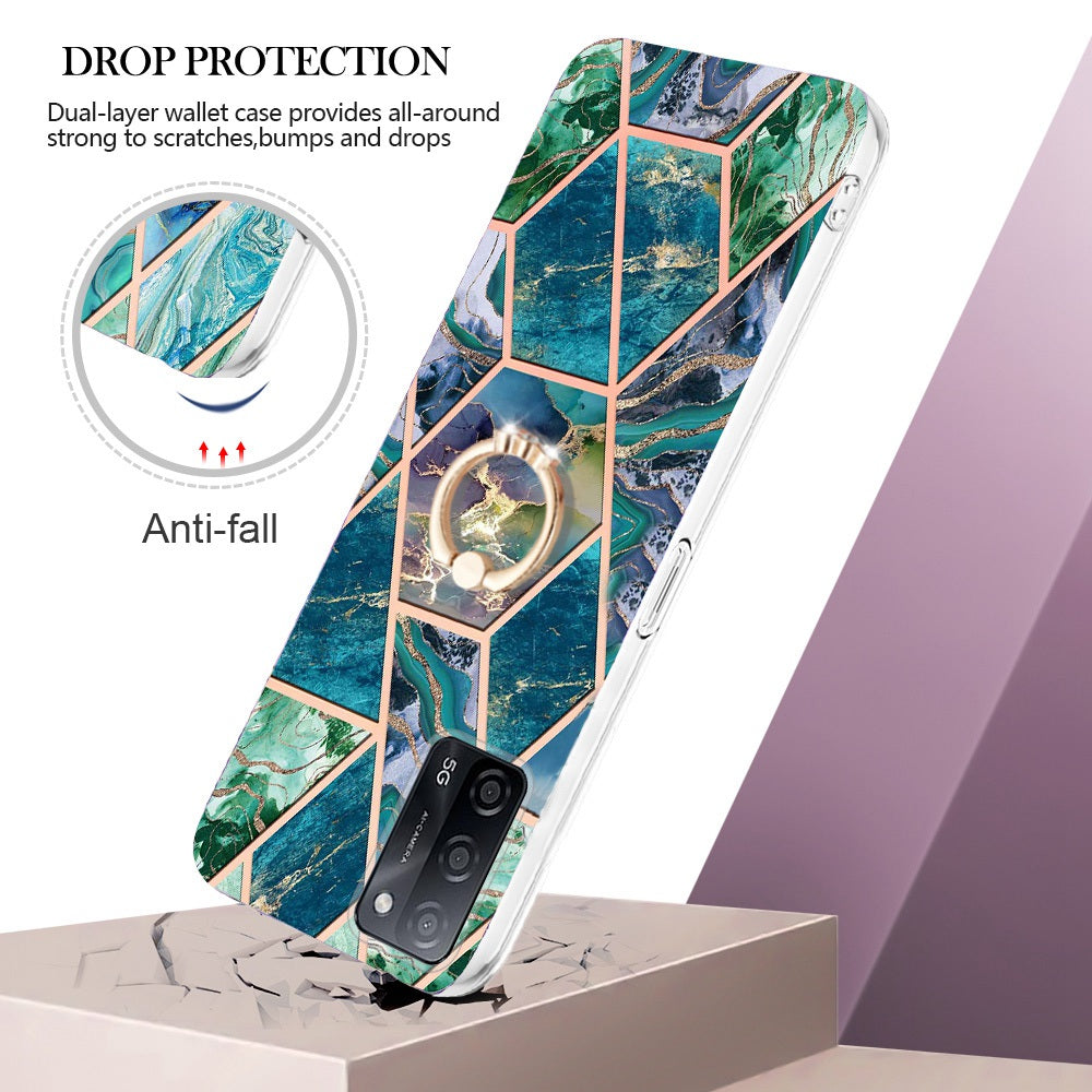 YB IMD Series-7 for Oppo A53s 5G/A55 5G/A54 4G/A16/A54s Kickstand Phone Case Marble Pattern IMD Electroplating TPU Protective Cover
